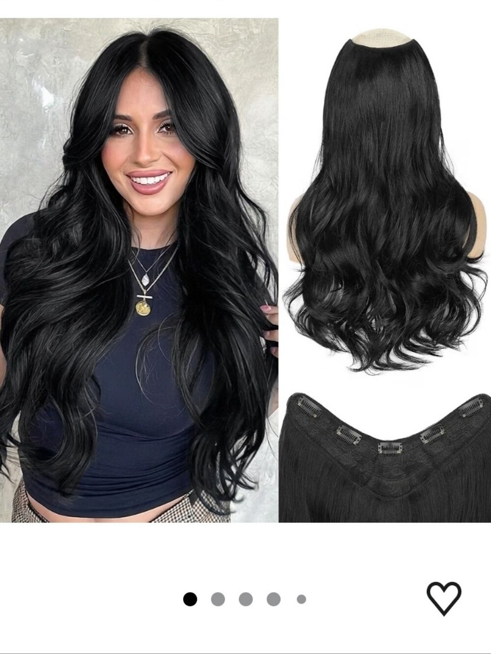 Clip in Hair Extensions Black Long Wavy Synthetic Extensions 20 Inch